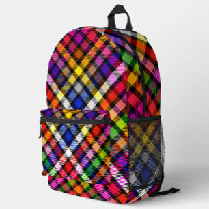 Sac À Dos Imprimé Conception de carreaux tartan en twill coloré noir