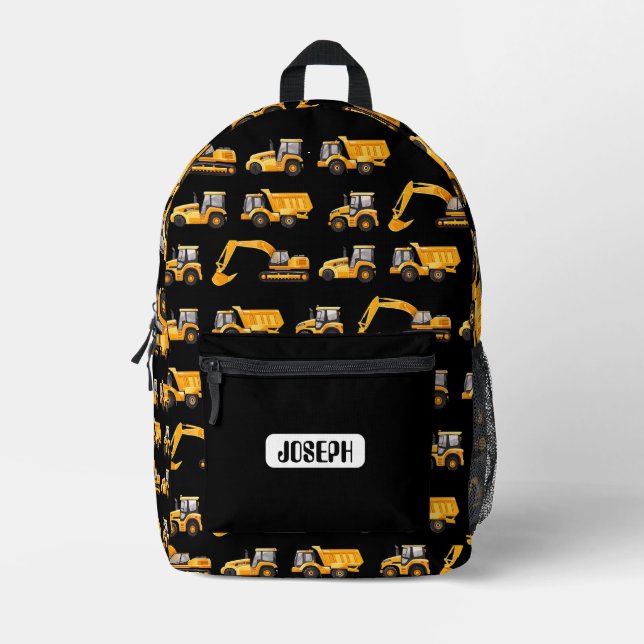Sac À Dos Imprimé Construction Truck Backpack for Boys - Personalize (Recto)