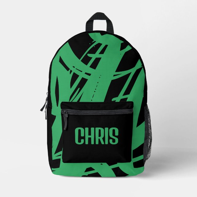 Sac À Dos Imprimé Cool Black Et Vert Lumière Garçons Filles École po (Recto)