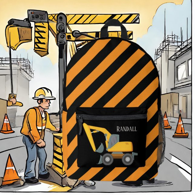 Sac À Dos Imprimé Cool boys Construction digger truck ajouter nom (Créateur téléchargé)