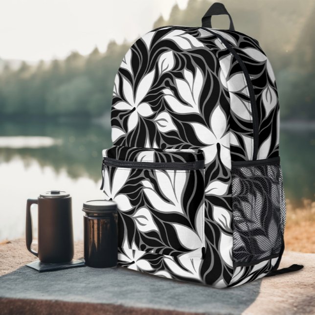 Sac À Dos Imprimé Cool Noir Blanc Moderne Motif Floral Fleurs (Cool Black White Modern Floral Pattern Flowers Printed Backpack)