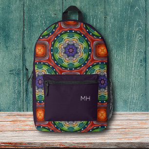 Sac À Dos Imprimé Cool Purple Mandala Motif Monogrammes Initiales