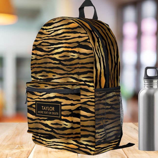 Sac À Dos Imprimé Cool Tigre Jungle Animal, Nom personnalisé Texte (Créateur téléchargé)