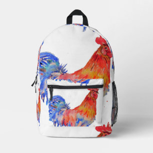 Sac À Dos Imprimé Coq Aquarelle Rouge Jaune Bleu Poulet