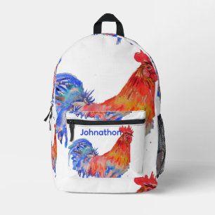 Sac À Dos Imprimé Coq Aquarelle Rouge Jaune Bleu Poulet