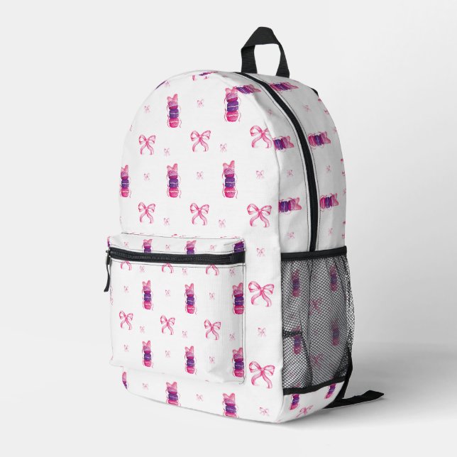 Sac À Dos Imprimé Coquette Bow rose Macarons Aquarelle mignonne (Coin arrière droit)