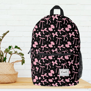 Sac À Dos Imprimé Coquette rose Bow Nom personnalisé Noir