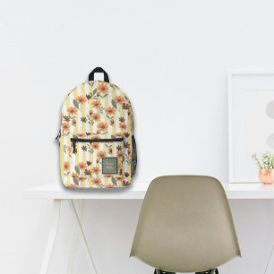 Sac À Dos Imprimé Cottagecore Fall Blossom on Stripes Nom personnali