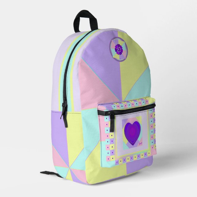 Sac À Dos Imprimé couleurs pastel & coeurs violets battre (Coin arrière gauche)