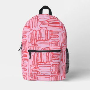 Sac À Dos Imprimé Courbe Rouge Rose Ondulée Gribouillis Abstrait Mod