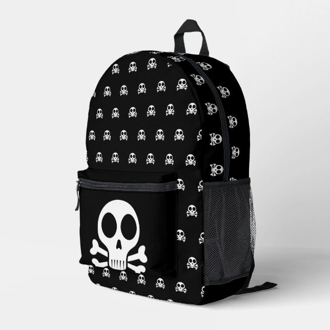 Sac À Dos Imprimé Crâne éffrayant sur un arrière - plan noir (Coin arrière droit)