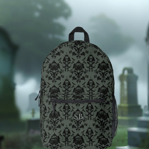 Sac à dos imprimé crâne romantique et Rose Damas