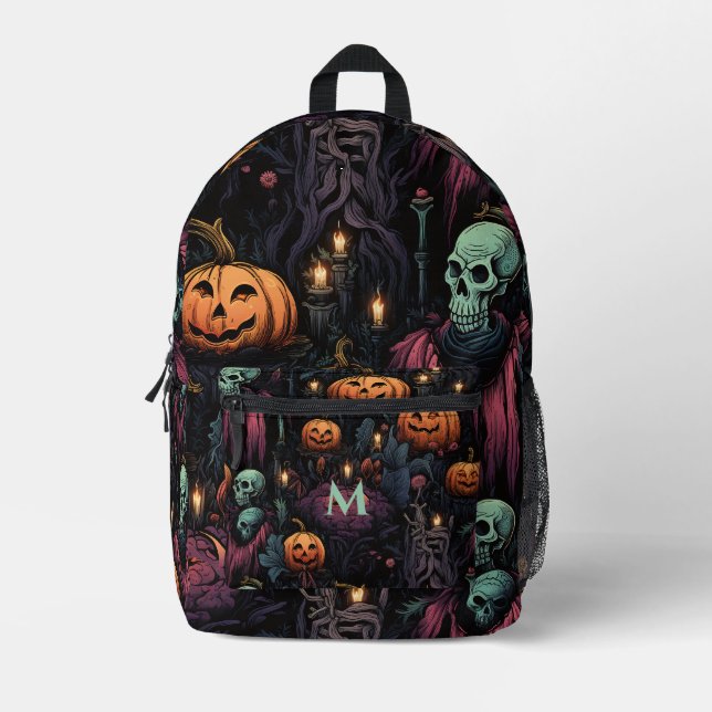 Sac À Dos Imprimé Crânes Citrouille noir gothique (Recto)