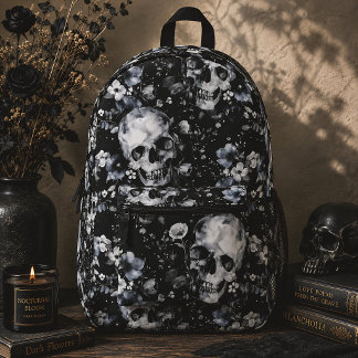Sac À Dos Imprimé Crânes Floraux Gothiques Noir & Blanc
