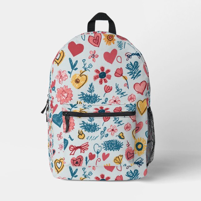 Sac À Dos Imprimé Crayon Coeurs et fleurs (Recto)