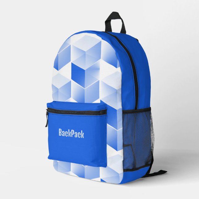 Sac À Dos Imprimé Cubes bleus amusants, Personnalisés (Coin arrière droit)