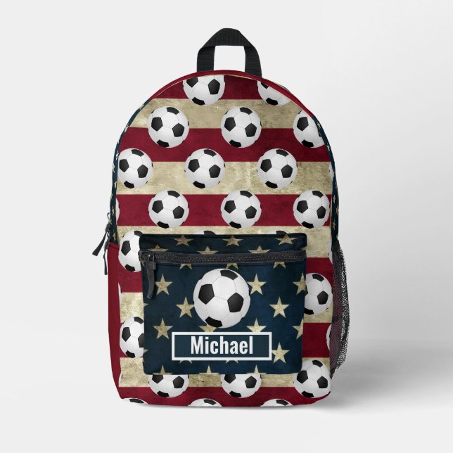 Sac À Dos Imprimé Custom Name American Flag Soccer Boys Backpack (Recto)