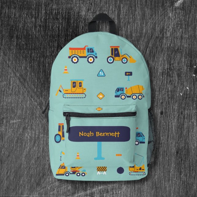 Sac À Dos Imprimé Custom Name Construction Vehicles (Custom Name Construction Vehicles Printed Backpack
)