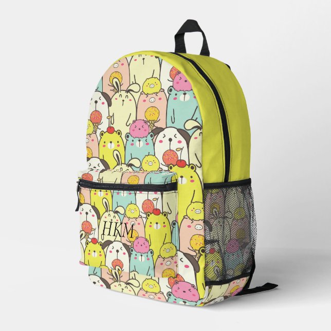 Sac À Dos Imprimé Cute Animals Yellow Monogram Name (Coin arrière droit)