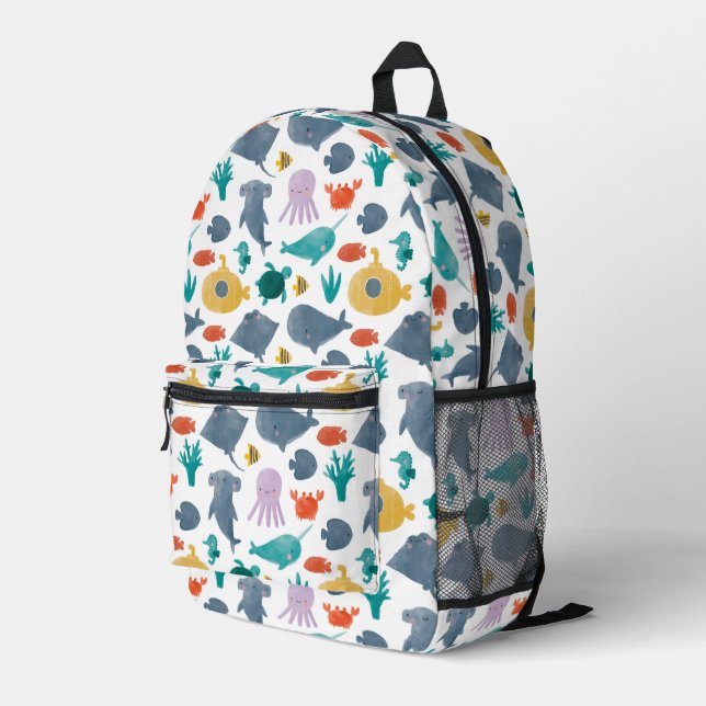 Sac À Dos Imprimé Cute Aquarelle Océan Animaux Motif (Coin arrière droit)