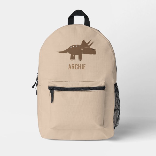 Sac À Dos Imprimé Cute Dino Dinosaur Beige personnalisé (Recto)