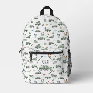 Sac À Dos Imprimé Cute Green Recycling Véhicules Camion Enfants Nom