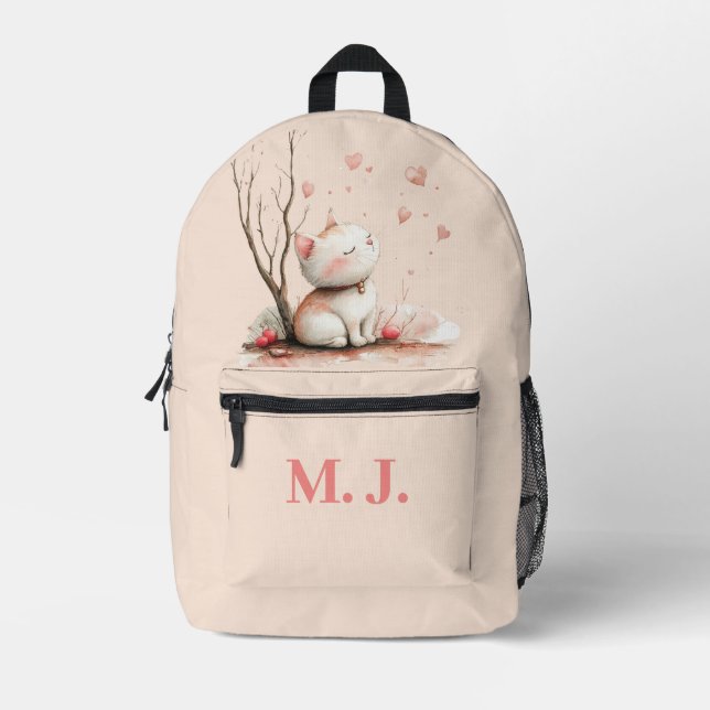 Sac À Dos Imprimé Cute Kitten personnalisé avec les coeurs" École po (Recto)