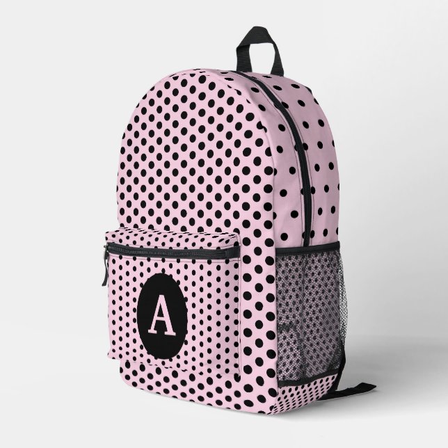 Sac À Dos Imprimé Cute Monogrammed Pois rose et noir (Coin arrière droit)