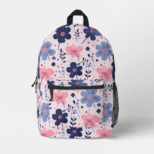 Sac À Dos Imprimé Cute Pastel Pink And Blue Floral Spring Garden (Recto)