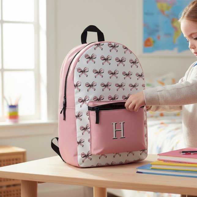 Sac À Dos Imprimé Cute Pink Bows Backpack with Monogram (Créateur téléchargé)