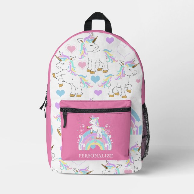Sac À Dos Imprimé Cute Rose Unicorn - Personnaliser (Recto)