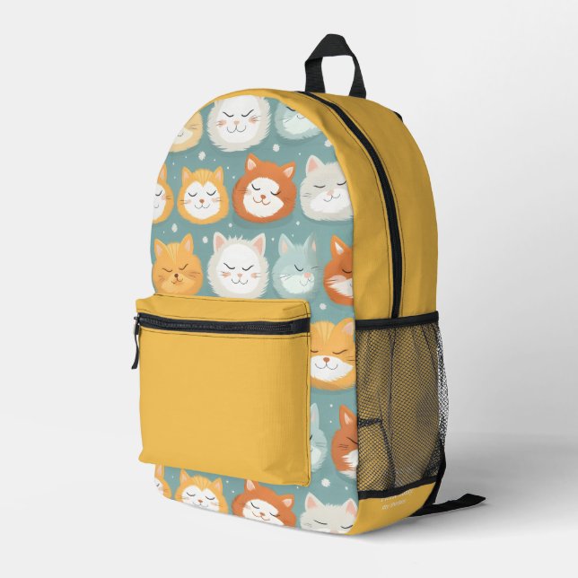 Sac À Dos Imprimé Cute Sleepy chats nom personnalisé (Coin arrière droit)
