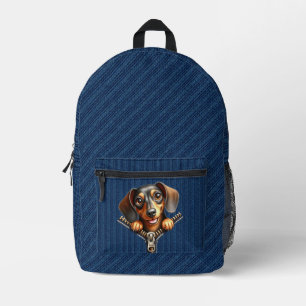 Sac À Dos Imprimé Dachshund Chiot Denim Tissu