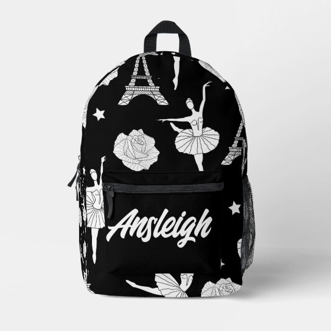 Sac À Dos Imprimé Danse personnalisée en noir et blanc (Recto)