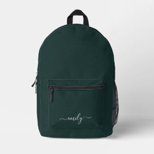 Sac À Dos Imprimé Dark Green Modern Script Nom du monogramme
