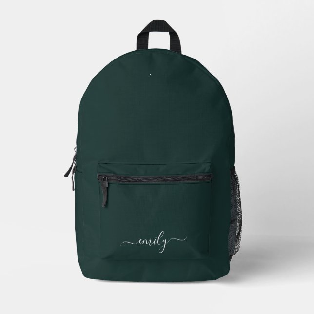 Sac À Dos Imprimé Dark Green Modern Script Nom du monogramme (Recto)