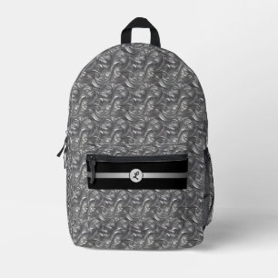 Sac À Dos Imprimé Décoration Personnalisée Argent Gris & Noir