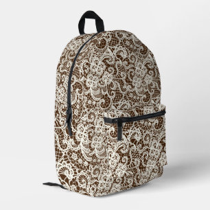 Sac À Dos Imprimé Dentelle d'ivoire sur marron