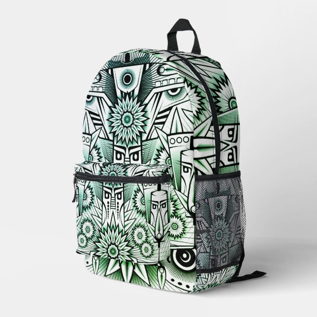 Sac À Dos Imprimé Design artistique tribal vert (Coin arrière droit)