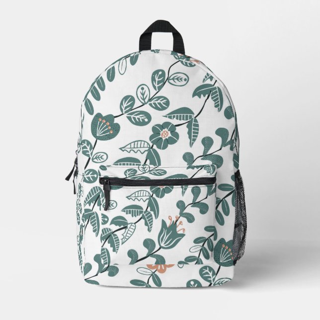 Sac À Dos Imprimé Diagonal Botanique Turquoise motif floral (Recto)