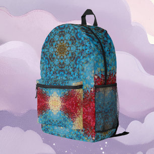 Sac À Dos Imprimé Digital Mandala bleu rouge et jaune