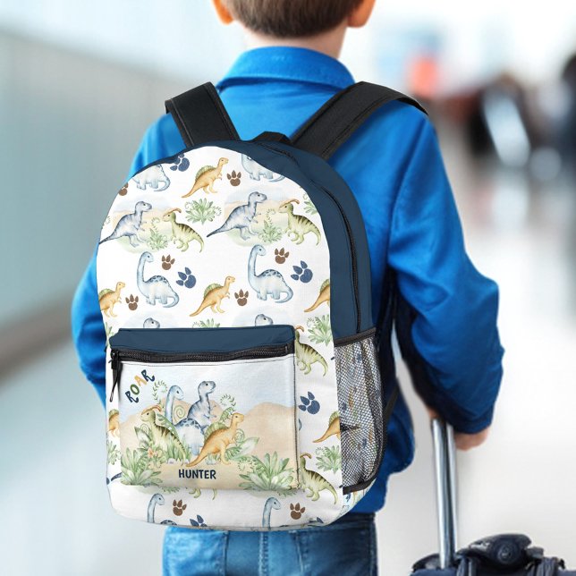 Sac À Dos Imprimé Dinosaur Cute Blue Green Name Garçon (Dinosaur Cute Blue Green Name Boy Printed Backpack)