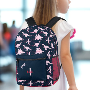 Sac À Dos Imprimé Dinosaur Girl Dark Blue Rose Nom personnalisé Mono