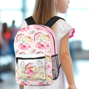 Sac À Dos Imprimé Dinosaur Girl Pink Pastel Cute Nom Floral