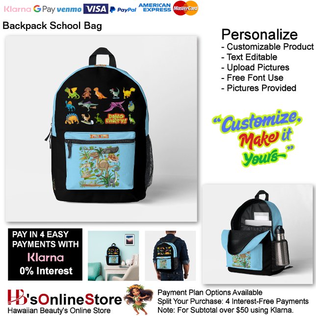 Sac À Dos Imprimé Dinosaur Reptiles Black & Blue School Backpack 32 (Dinosaur Reptiles Black & Blue School Backpack 32.)