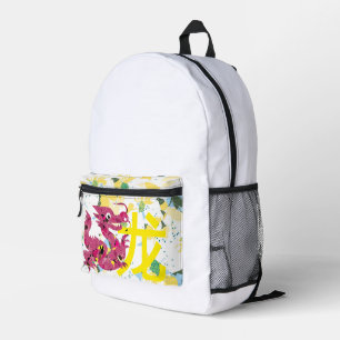 Sac À Dos Imprimé dragon floral rouge à lettre chinoise jaune