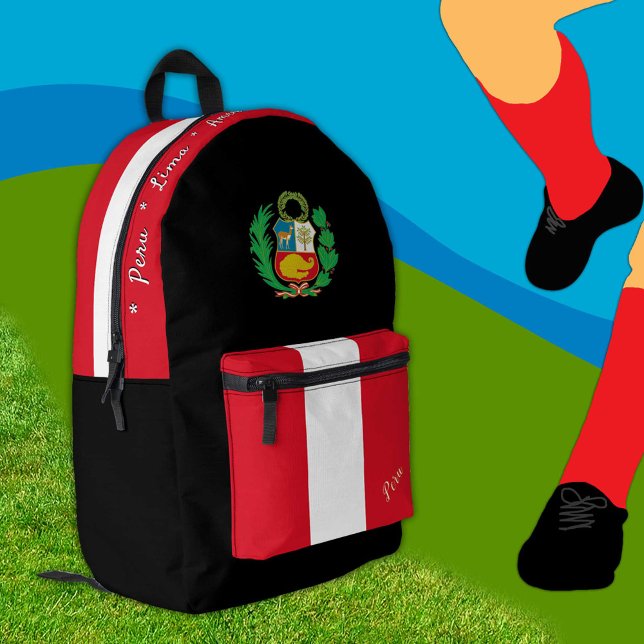 Sac À Dos Imprimé Drapeau péruvien, Pérou, patriote noir (Créateur téléchargé)
