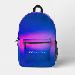Sac À Dos Imprimé Effet Aurore Dégradé Moderne Bleu Rose Chaud Nom