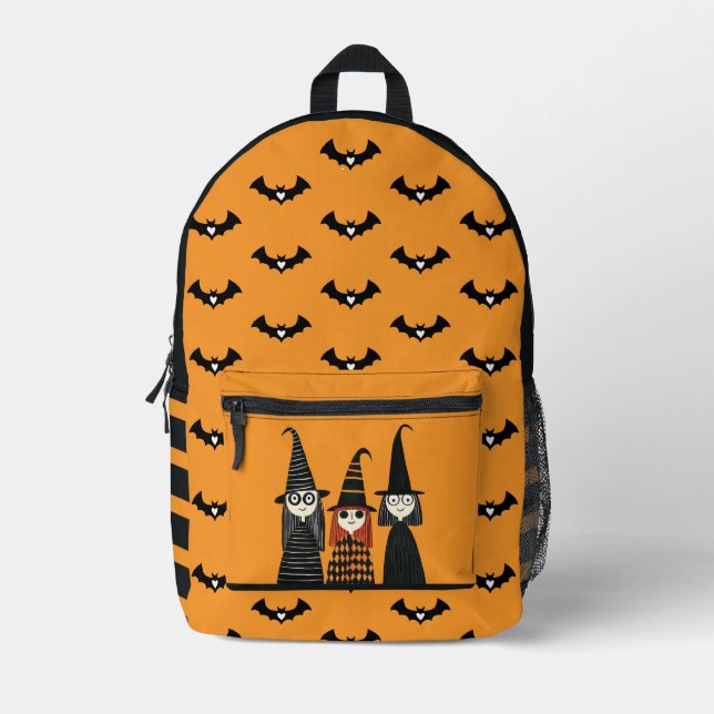 Sac À Dos Imprimé Éffrayantes sorcières mignonnes brûlées orange et  (Recto)