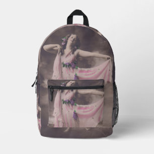 Sac À Dos Imprimé Élégance vintage en Robe Florale Rose